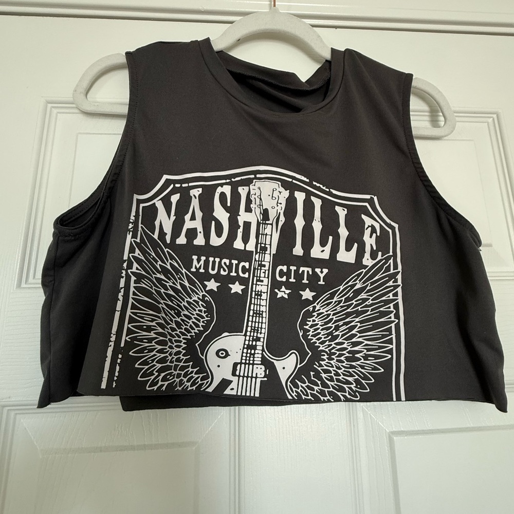 Nashville Music City Graphic Crop Tank Top Black Rock Country Festival